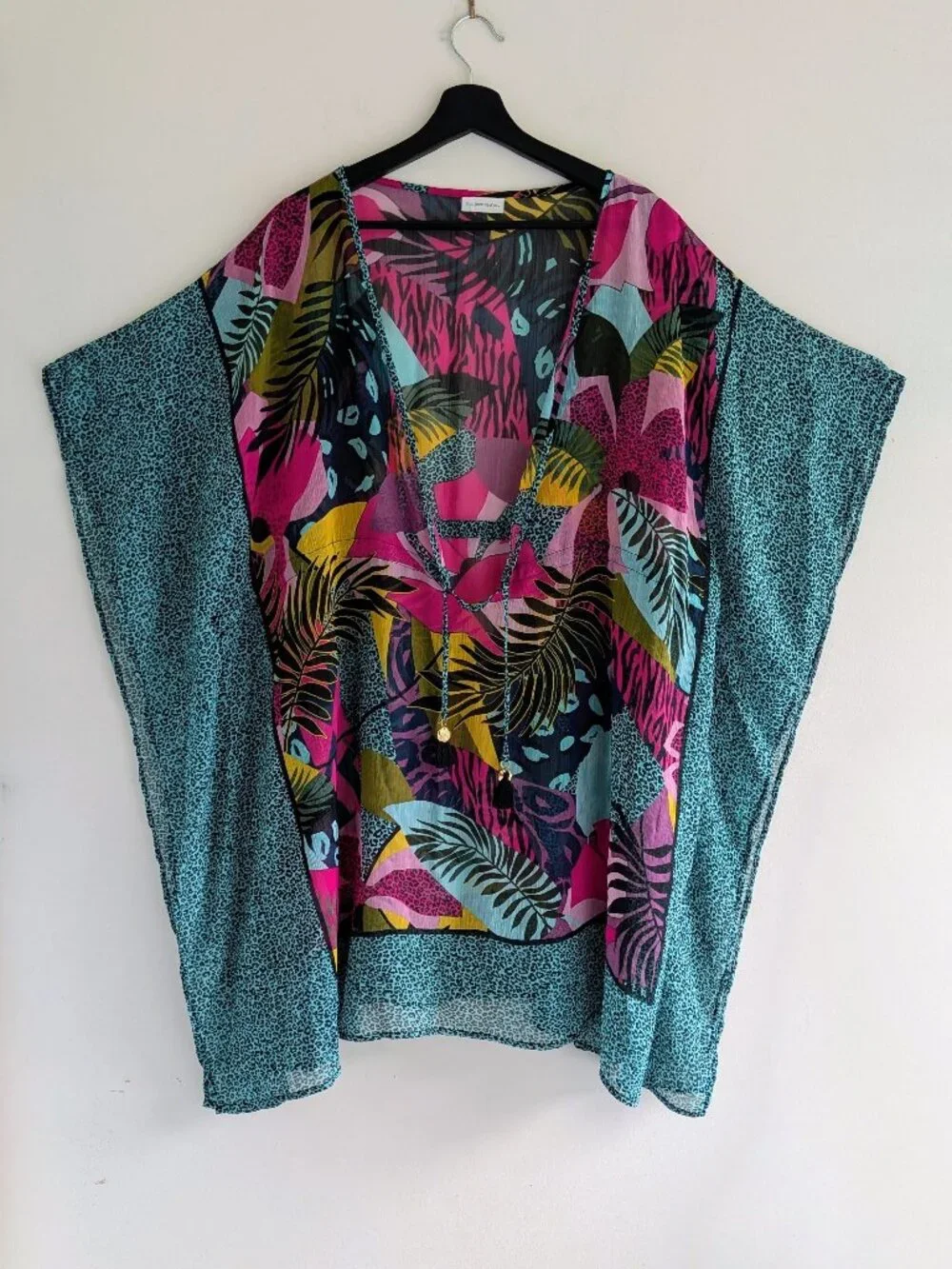 Colorful Flowy Scarf Top One Size Blouse Poncho Tropical Floral Chiffon Sheer